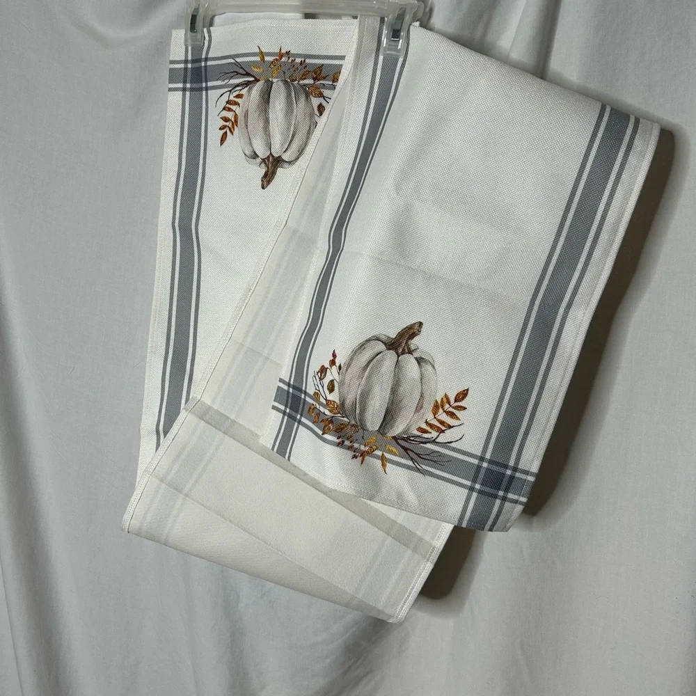 Fall Striped White and Gray Table‎ Runner